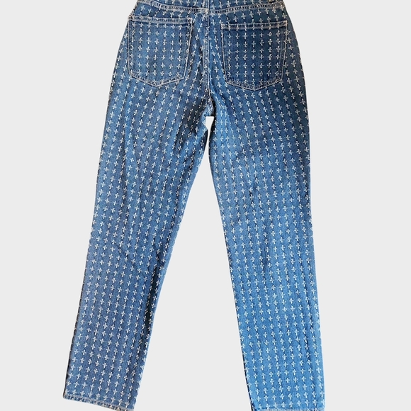 PacSun Jeans Womens Sz 25 Blue Dad Jean Straight All Over Distressed Crosses - Picture 5 of 8